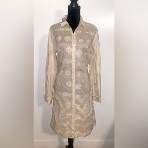 Johnny Was Embroidered Cotton Button Down Dress Size: Large